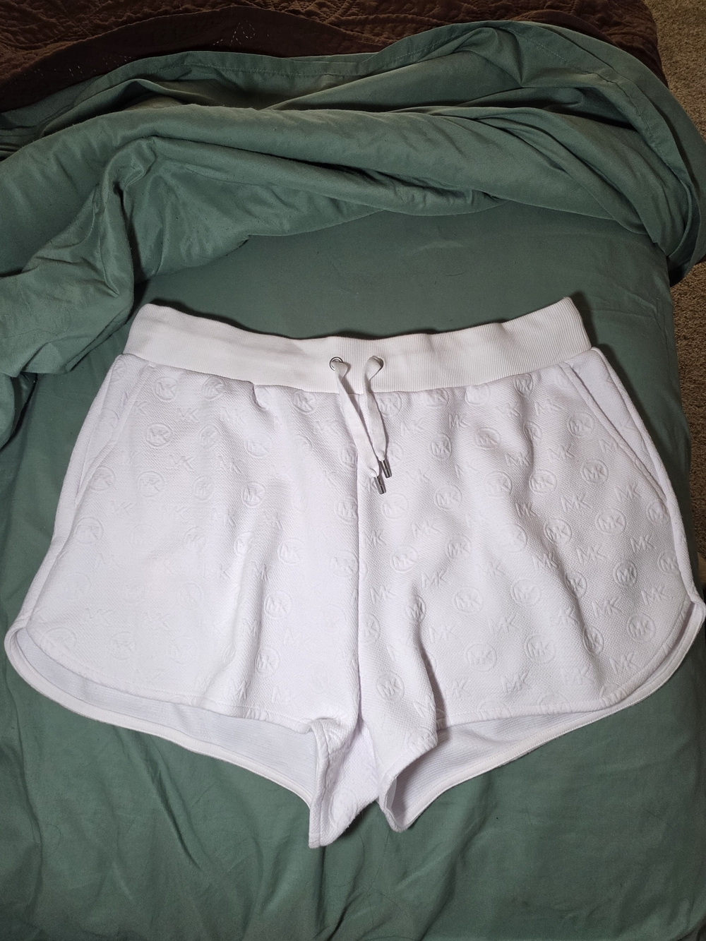 Michael Kors White Embossed MK Logo Athletic Shorts